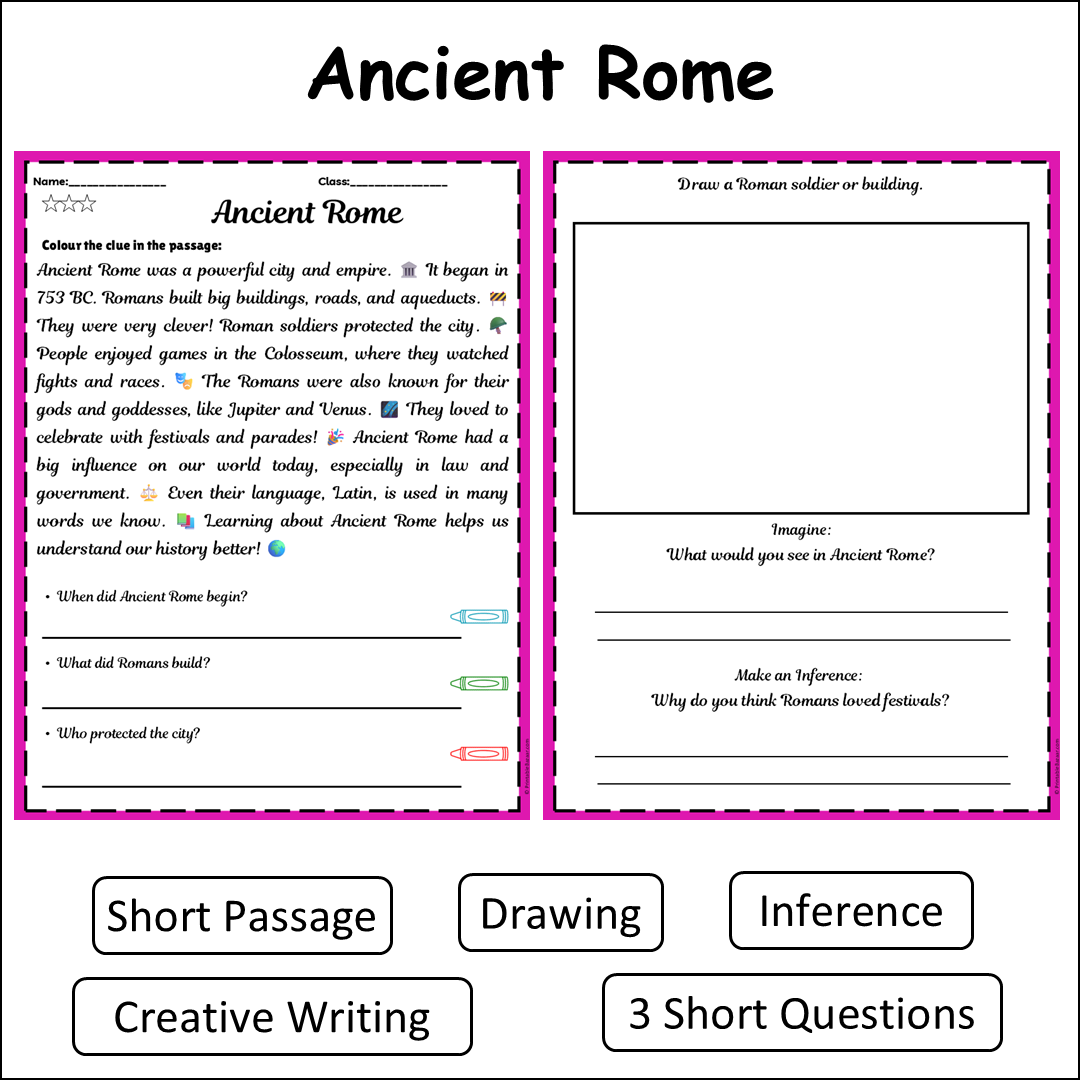 Ancient Rome | Short Reading Comprehension Creative Worksheet