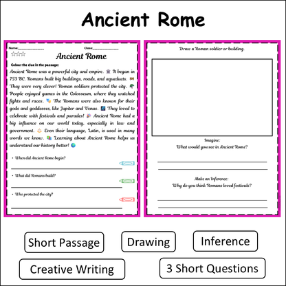 Ancient Rome | Short Reading Comprehension Creative Worksheet
