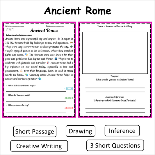 Ancient Rome | Short Reading Comprehension Creative Worksheet