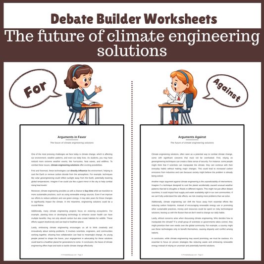 The future of climate engineering solutions | Favour and Against Worksheet Printable Activity