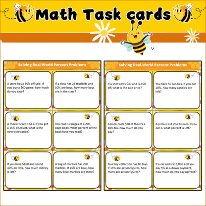 Solving Real-World Percent Problems | Math Task Cards