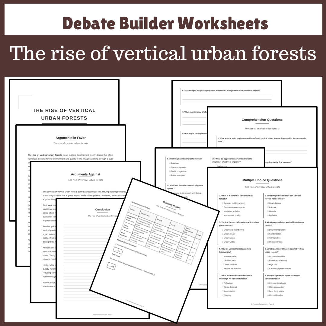 The rise of vertical urban forests | Favour and Against Worksheet Printable Activity