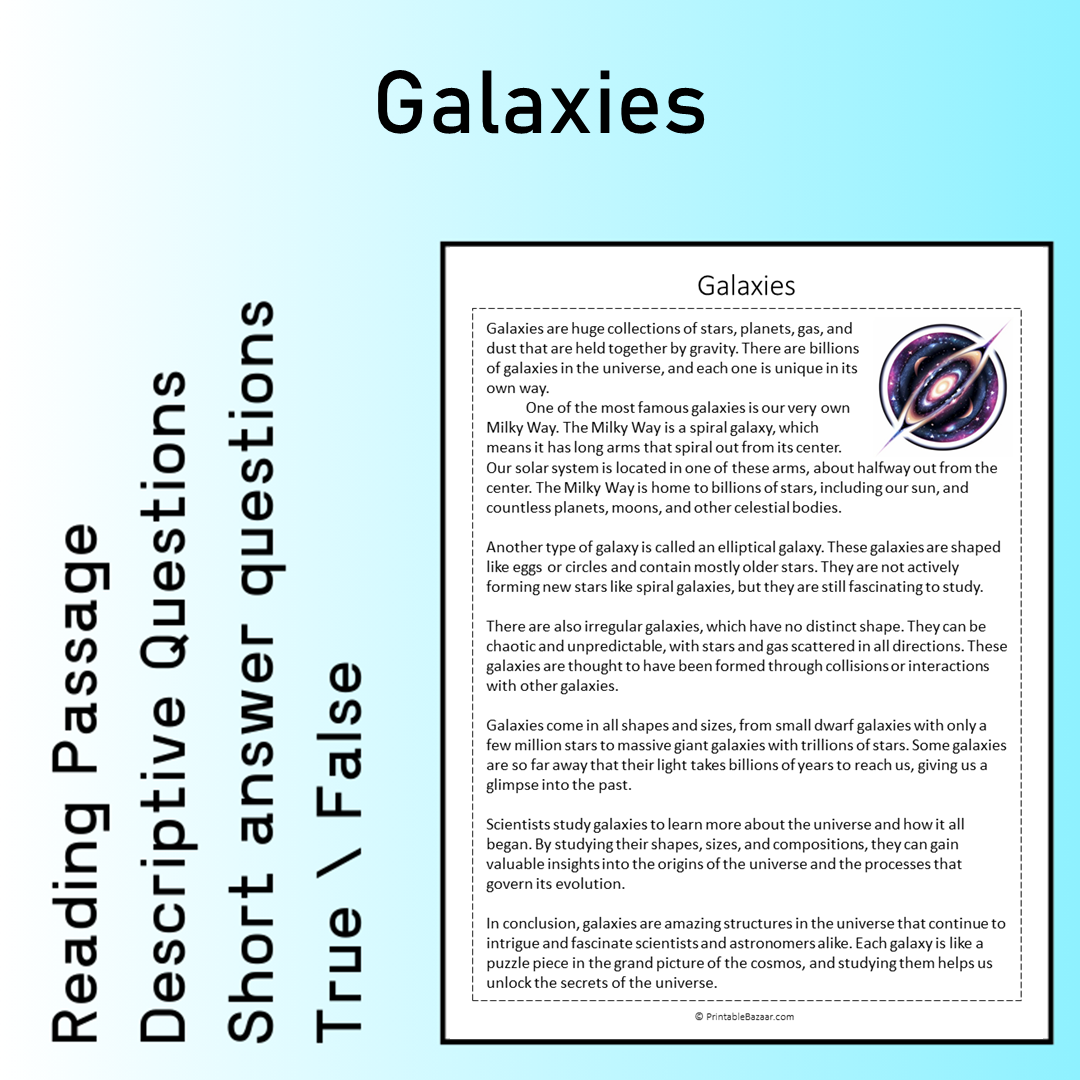 Galaxies | Reading Comprehension Passage Printable Worksheet