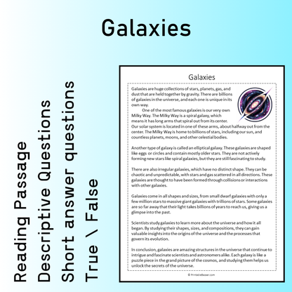 Galaxies | Reading Comprehension Passage Printable Worksheet