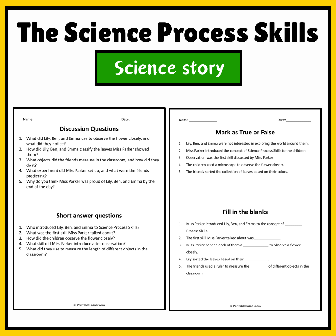 The Science Process Skills | Science Story Reading Comprehension Activity