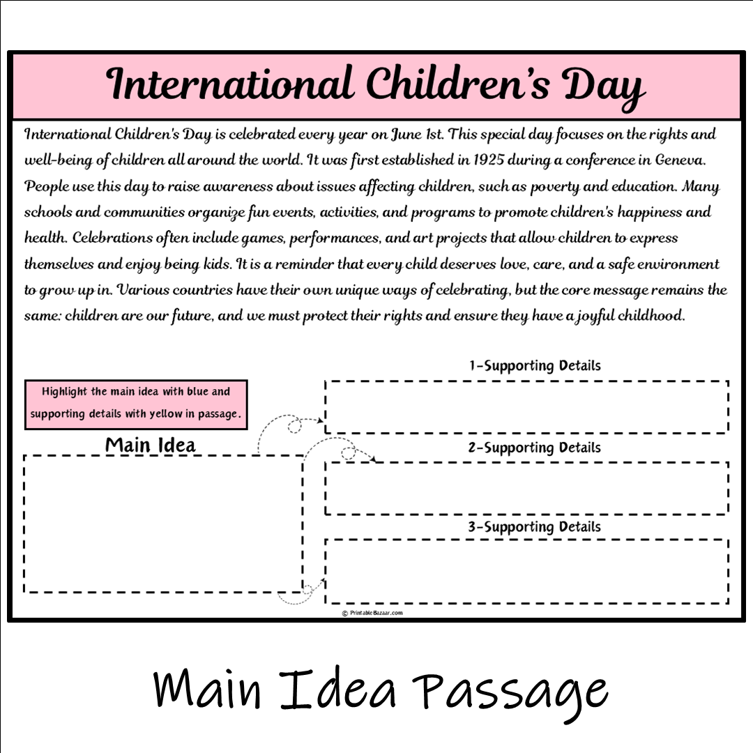 International Children’s Day | Main Idea and Supporting Details Reading Passage and Questions