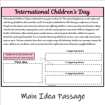 International Children’s Day | Main Idea and Supporting Details Reading Passage and Questions