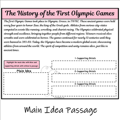 The History of the First Olympic Games | Main Idea and Supporting Details Reading Passage and Questions