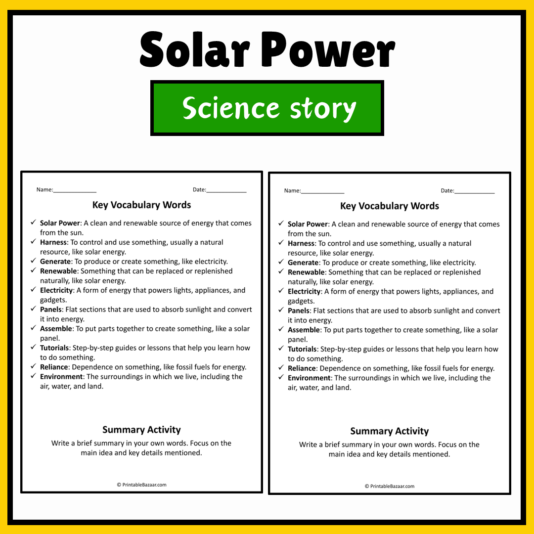 Solar Power | Science Story Reading Comprehension Activity