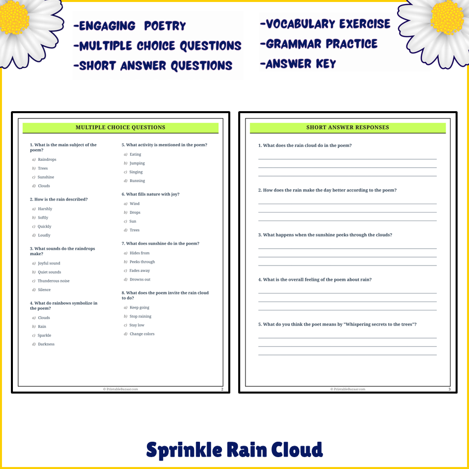 Sprinkle Rain Cloud | Poem Grammar Worksheet Printable Activity