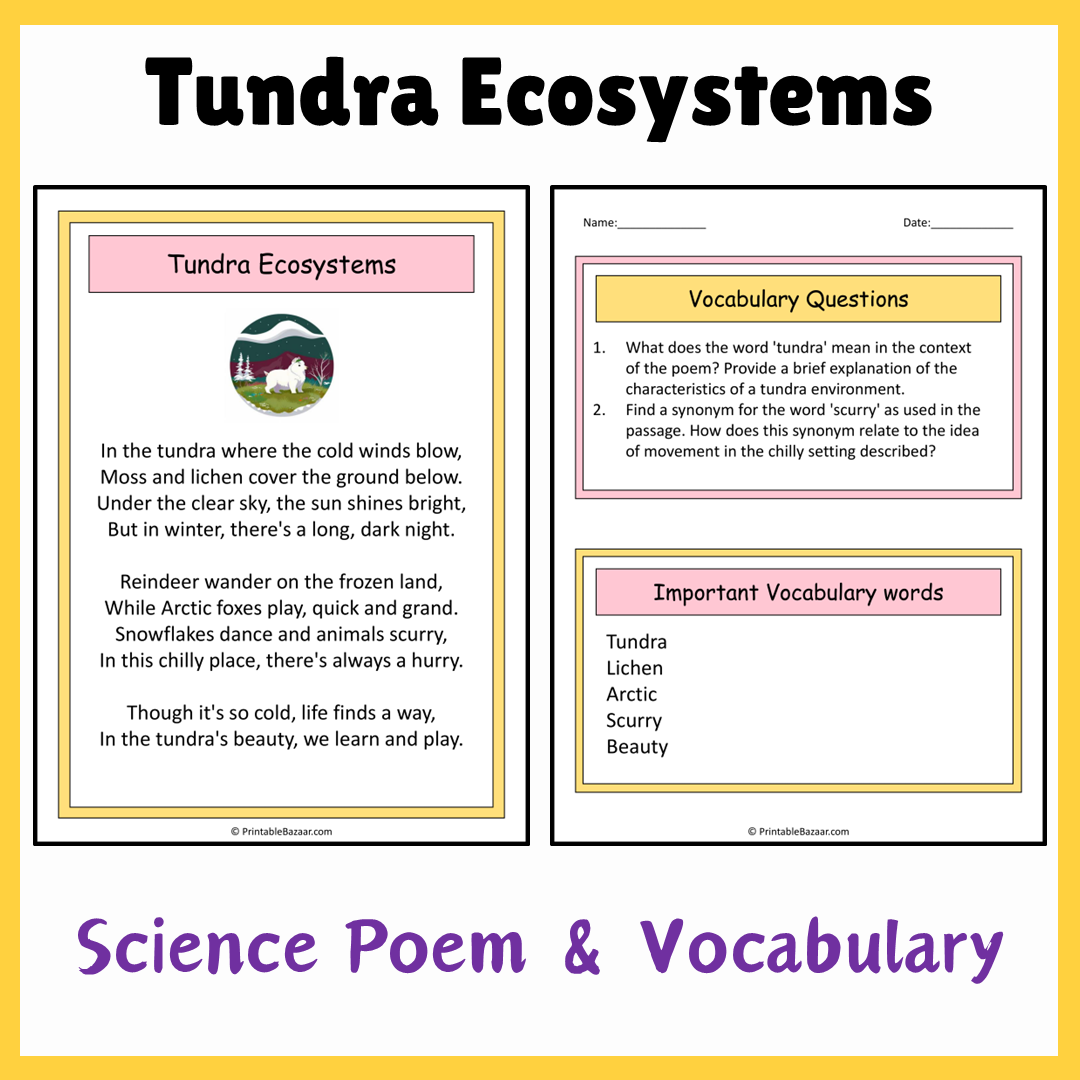 Tundra Ecosystems | Science Poem Reading Comprehension Activity