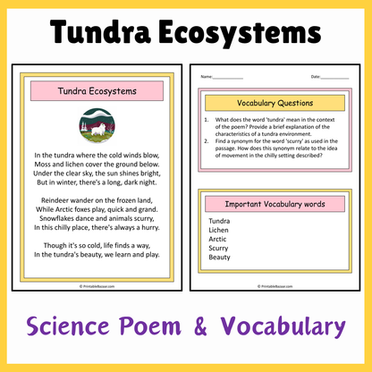 Tundra Ecosystems | Science Poem Reading Comprehension Activity