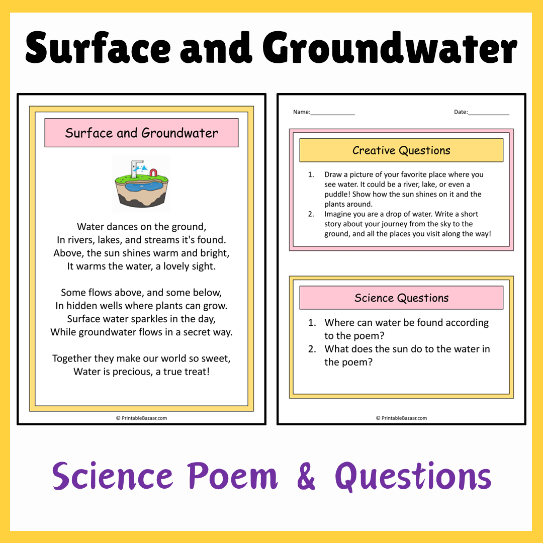 Surface and Groundwater | Science Poem Reading Comprehension Activity