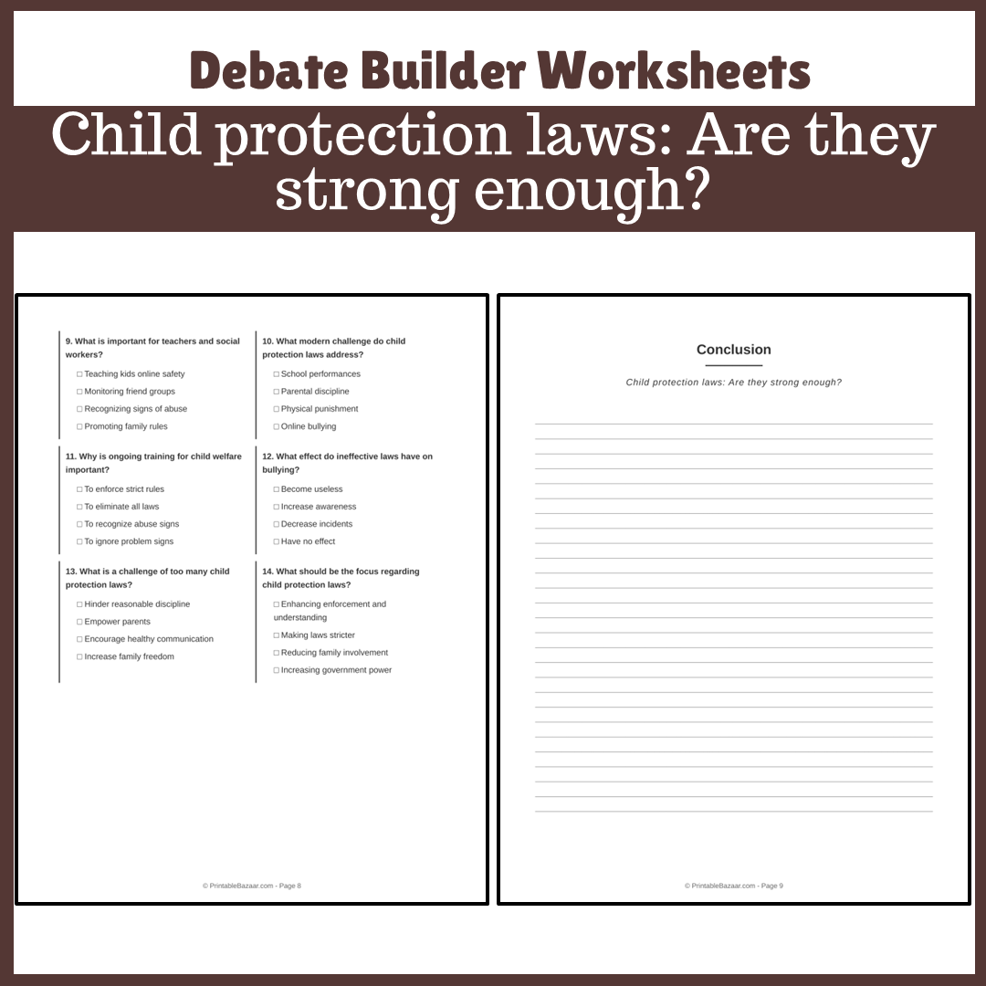 Child protection laws: Are they strong enough? | Favour and Against Worksheet Printable Activity