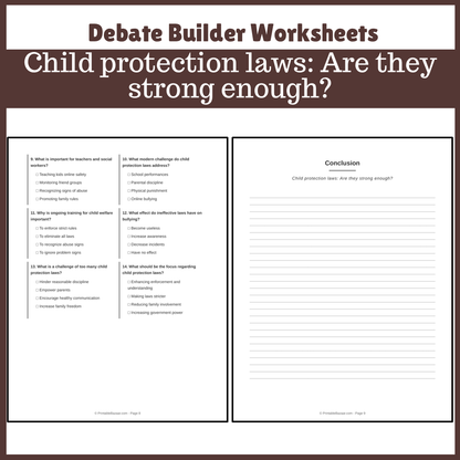 Child protection laws: Are they strong enough? | Favour and Against Worksheet Printable Activity