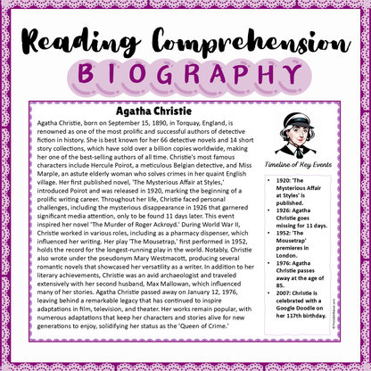 Agatha Christie | Biography Reading Comprehension and Questions Worksheet