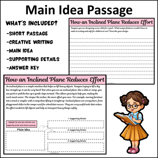 How an Inclined Plane Reduces Effort | Main Idea and Supporting Details Reading Passage and Questions
