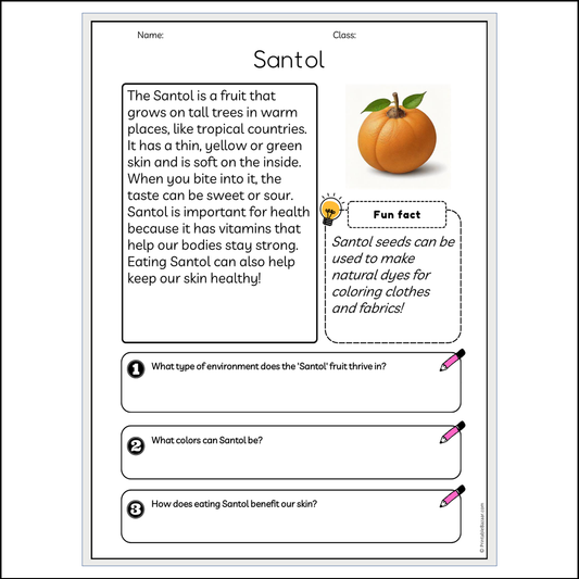 Santol | Reading Passage Comprehension Questions Writing Facts Worksheet