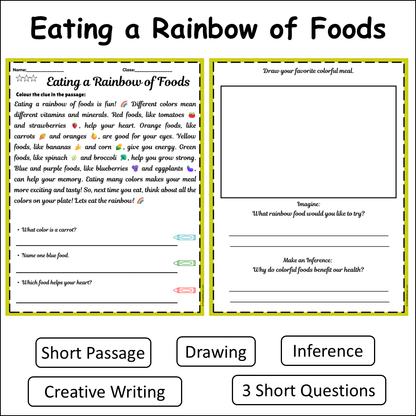 Eating a Rainbow of Foods | Short Reading Comprehension Creative Worksheet