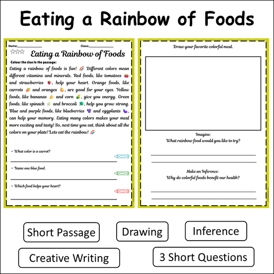 Eating a Rainbow of Foods | Short Reading Comprehension Creative Worksheet