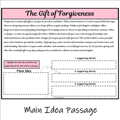 The Gift of Forgiveness | Main Idea and Supporting Details Reading Passage and Questions