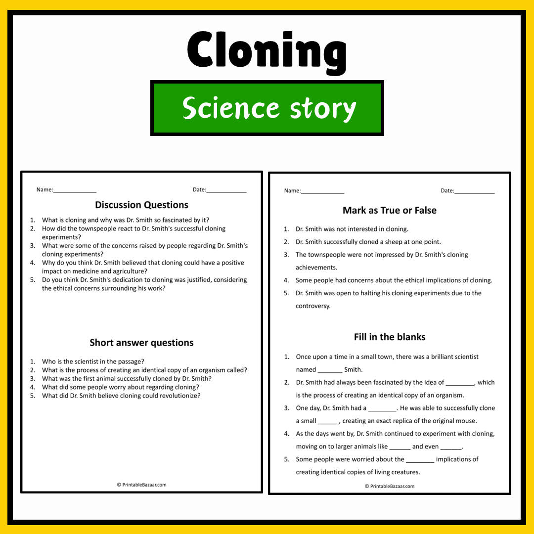 Cloning | Science Story Reading Comprehension Activity