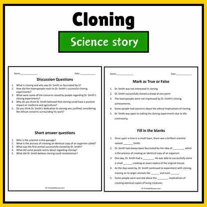 Cloning | Science Story Reading Comprehension Activity