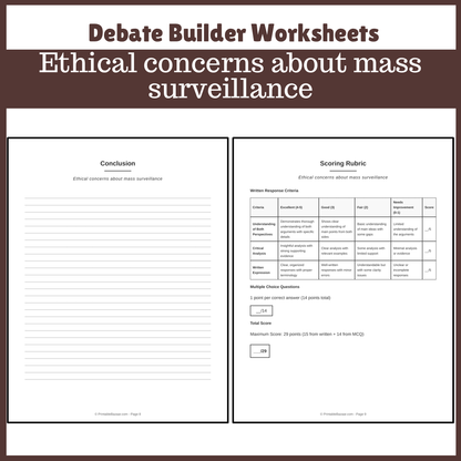 Ethical concerns about mass surveillance | Favour and Against Worksheet Printable Activity