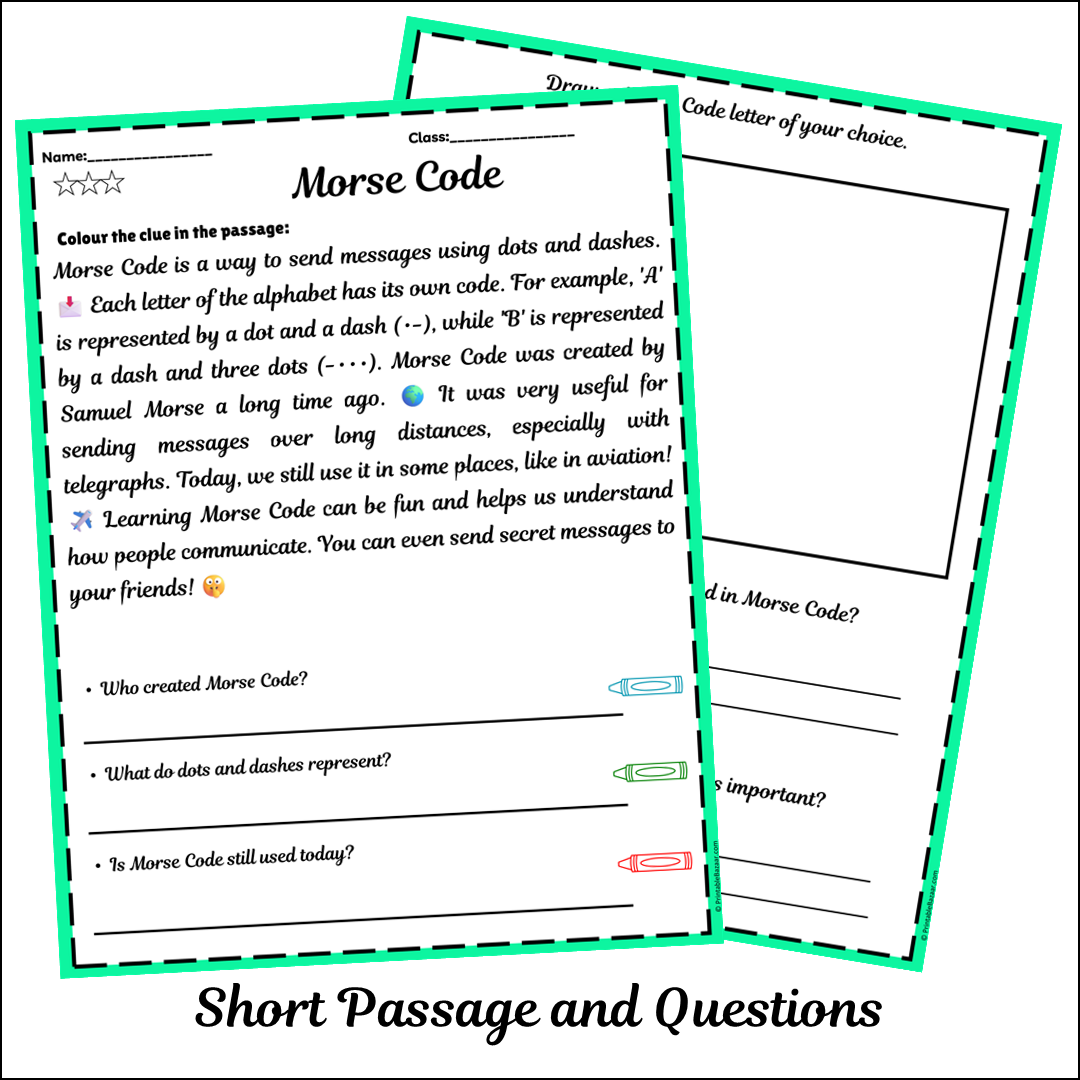 Morse Code | Short Reading Comprehension Creative Worksheet