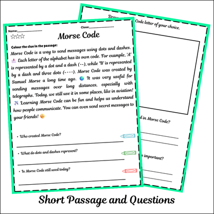 Morse Code | Short Reading Comprehension Creative Worksheet