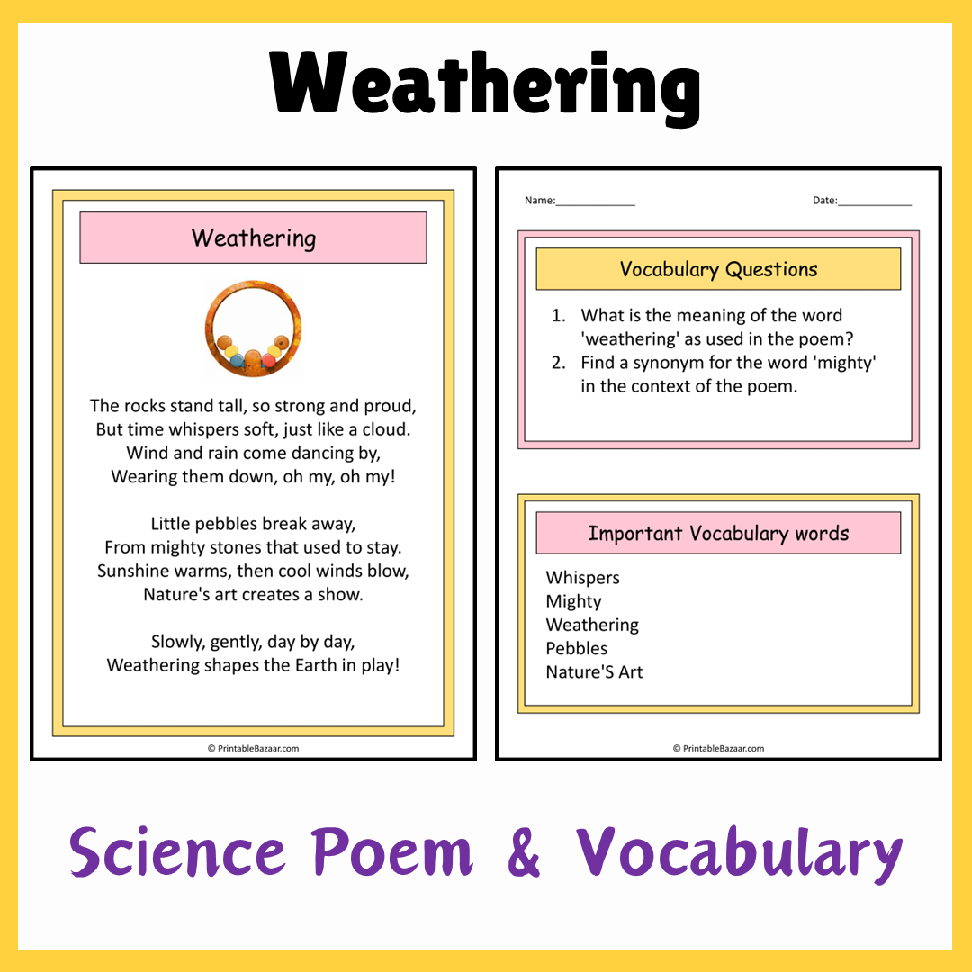 Weathering | Science Poem Reading Comprehension Activity