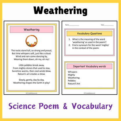 Weathering | Science Poem Reading Comprehension Activity