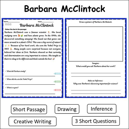 Barbara McClintock | Short Reading Comprehension Creative Worksheet