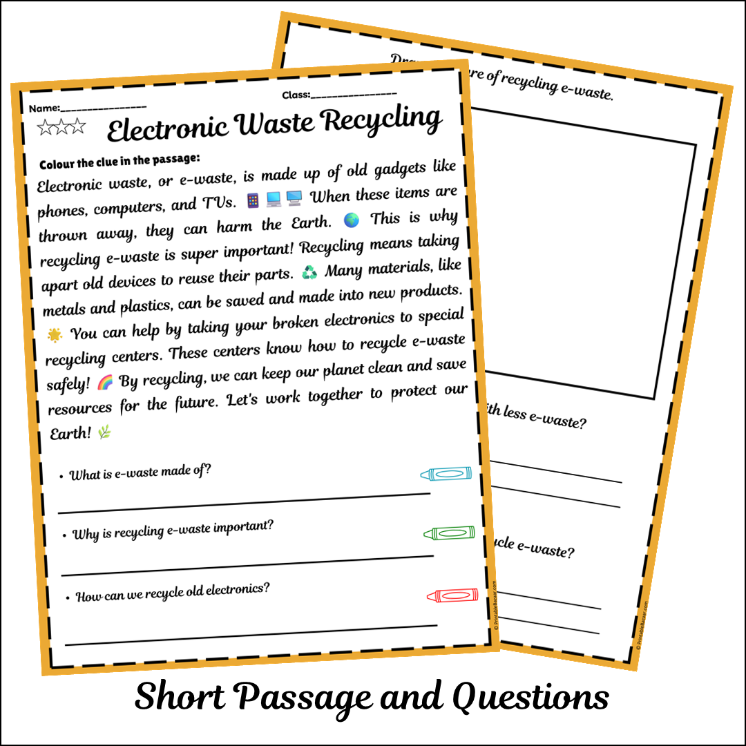 Electronic Waste Recycling | Short Reading Comprehension Creative Worksheet