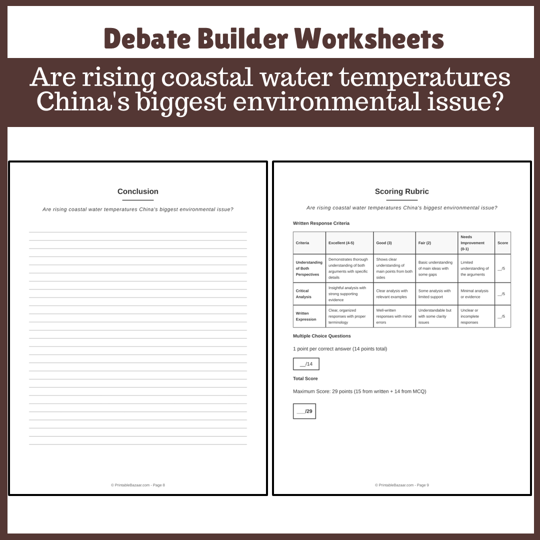Are rising coastal water temperatures China's biggest environmental issue? | Favour and Against Worksheet Printable Activity