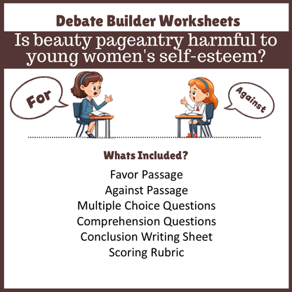 Is beauty pageantry harmful to young women's self-esteem? | Favour and Against Worksheet Printable Activity