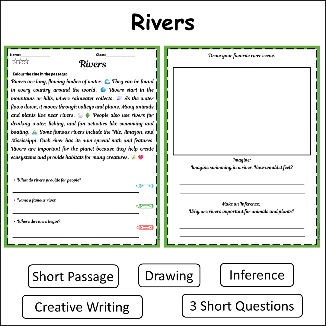 Rivers | Short Reading Comprehension Creative Worksheet