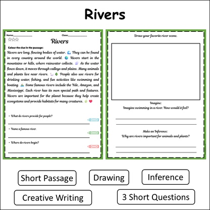 Rivers | Short Reading Comprehension Creative Worksheet
