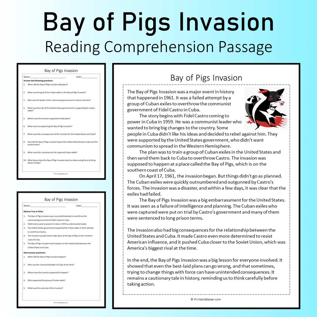 Bay of Pigs Invasion | Reading Comprehension Passage Printable Worksheet