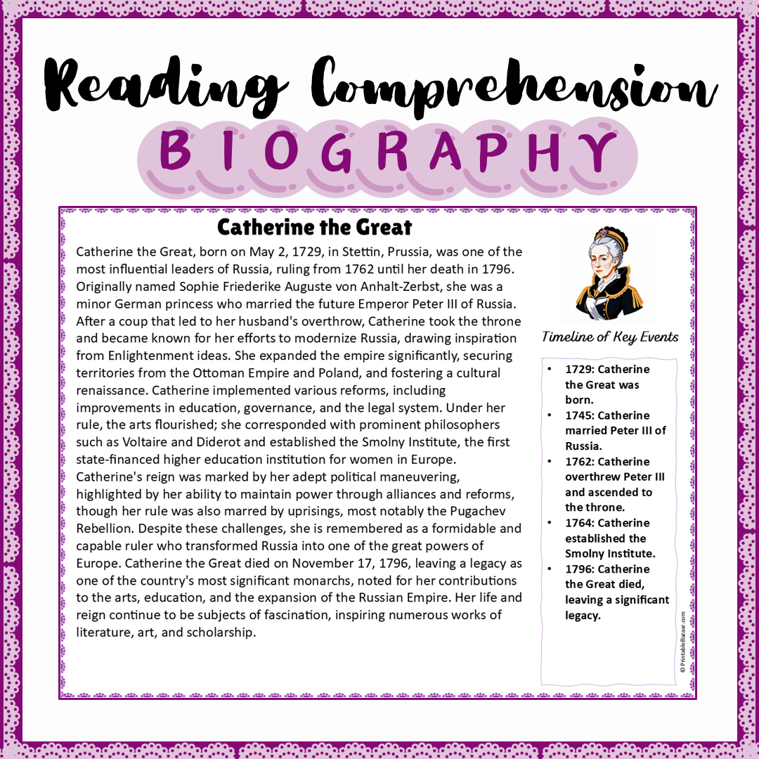 Catherine the Great | Biography Reading Comprehension and Questions Worksheet