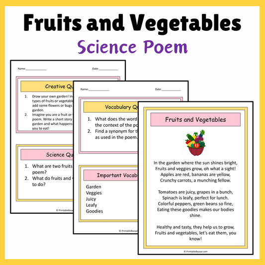 Fruits and Vegetables | Science Poem Reading Comprehension Activity