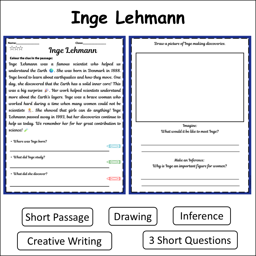 Inge Lehmann | Short Reading Comprehension Creative Worksheet