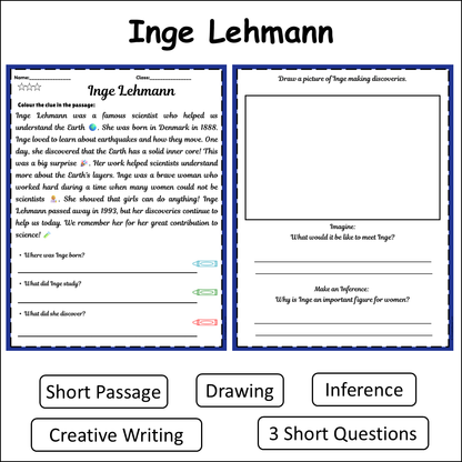 Inge Lehmann | Short Reading Comprehension Creative Worksheet
