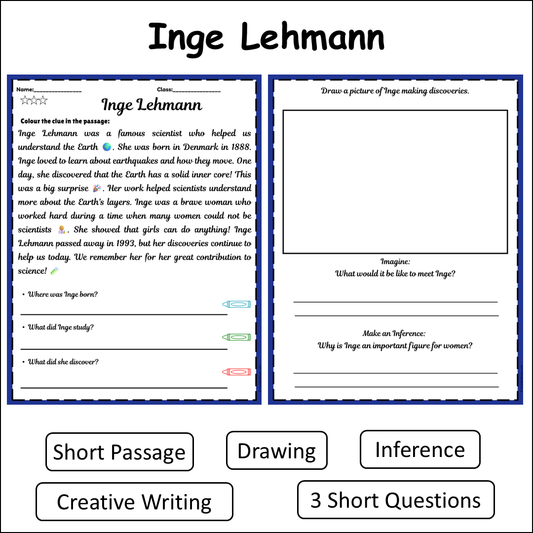 Inge Lehmann | Short Reading Comprehension Creative Worksheet