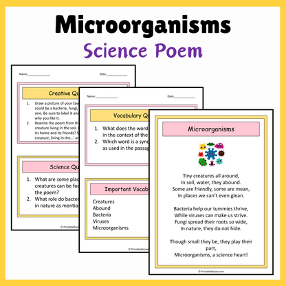 Microorganisms | Science Poem Reading Comprehension Activity