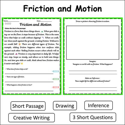 Friction and Motion | Short Reading Comprehension Creative Worksheet
