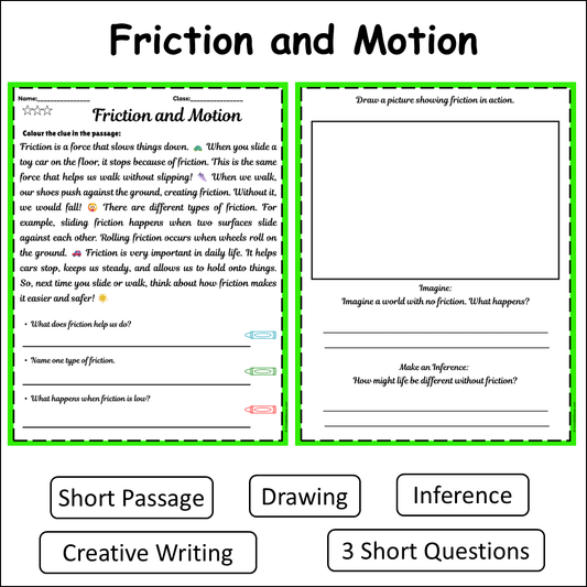 Friction and Motion | Short Reading Comprehension Creative Worksheet