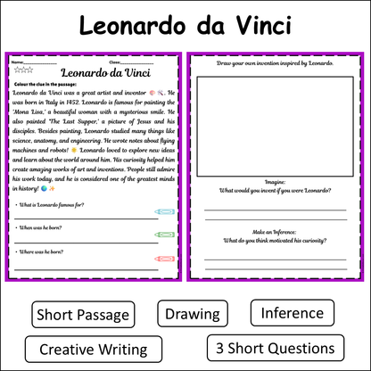 Leonardo da Vinci | Short Reading Comprehension Creative Worksheet
