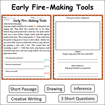 Early Fire-Making Tools | Short Reading Comprehension Creative Worksheet