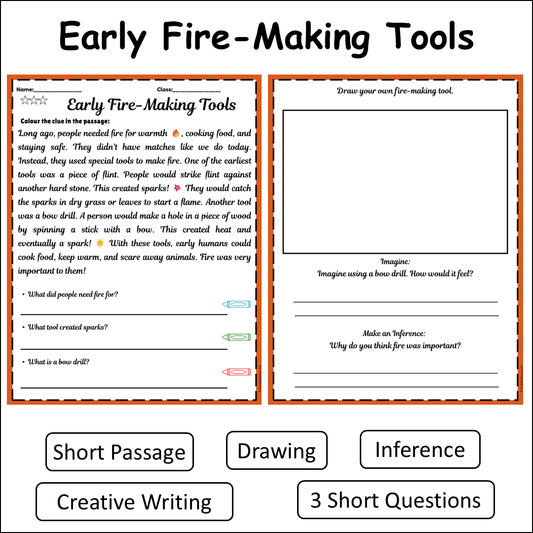 Early Fire-Making Tools | Short Reading Comprehension Creative Worksheet